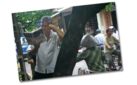 Eric reading my book, Underground, in Hanoi