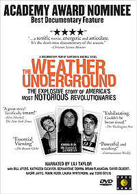 DVD cover design for the documentary film 'The Weather Underground', with title, reviews and mugshots 